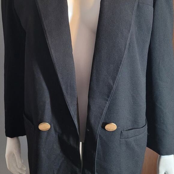 HARVE BENARD Wool Blazer Jacket M Black Gold Buttons Old Money Quietlux Career - Picture 3 of 10